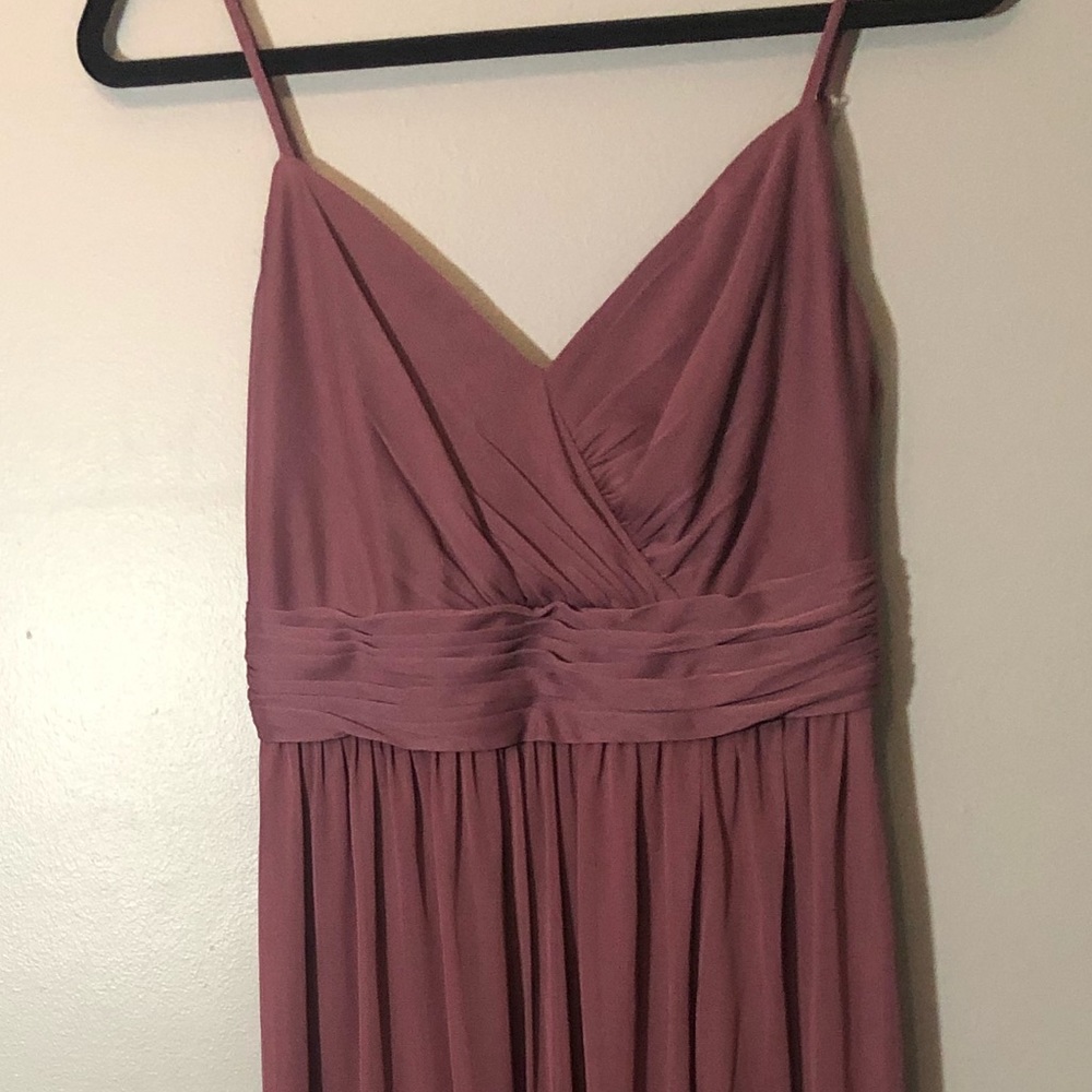 Long mesh v neck bridesmaid dress